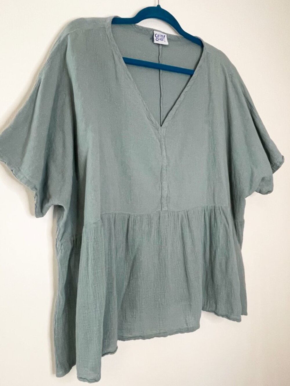Oh My Gauze! Sage Green Lagenlook Gauze Boho Oversized Lightweight Shirt XL - Picture 4 of 8